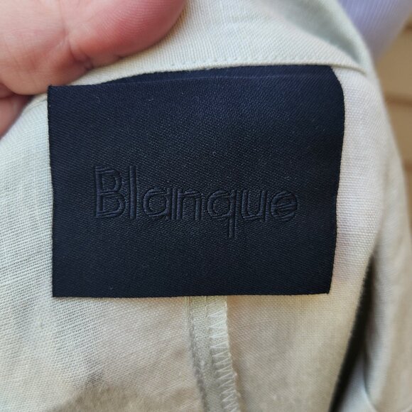 Blanque 100% Linen Button-Up Blouse Cream Asymmetric Draped Natural USA - Picture 12 of 14